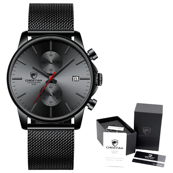 2021 Watch CHEETAH Märke Mode Sport Kvartsklockor Herr Läder Vattentät Chronograph Clock Business Relogio Masculino S Red Box