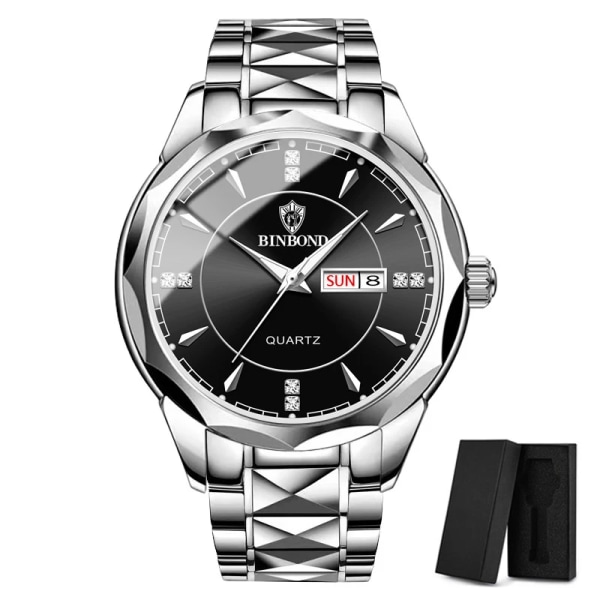 Binbond Business Watch För Herr Lyx Original Vattentät Rostfritt Stål Golden Man Armbandsur Relogio Masculino 2022 silver black box