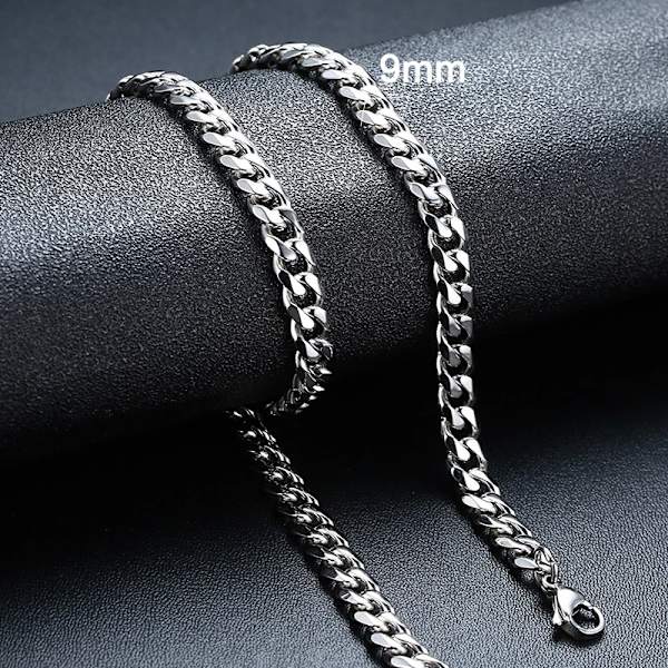 Vnox 18-70 cm Curb Chain Halsband 3-11 mm Miami Cuban Link Klassisk Punk, tungmetall, Långt Damhalsband i rostfritt stål 9mm Silver 18cm Bracelet