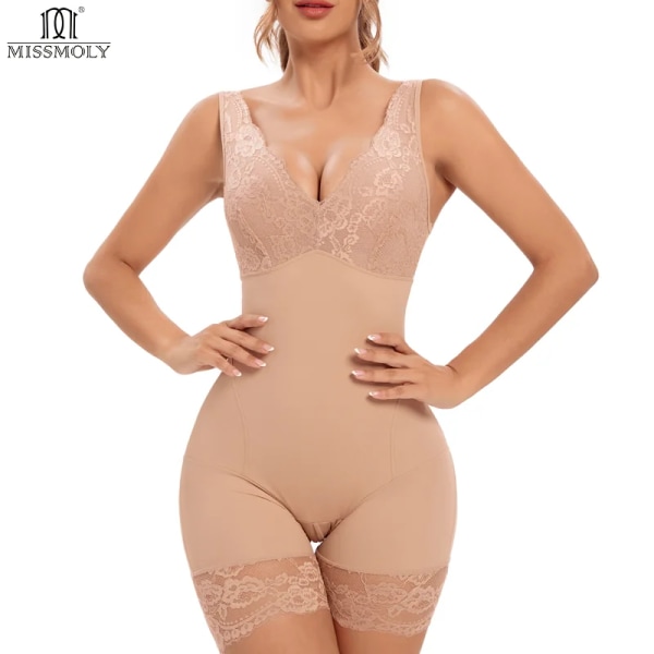 Djup V-hals helkroppsformare för kvinnor MISS MOLY Waist trainer Shapewear Sexig rygglös magkontrollbody Fajas korsett Nude XXXL
