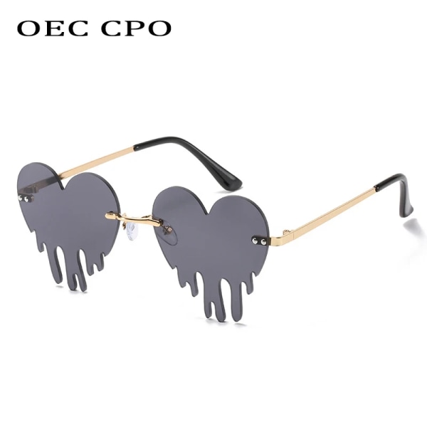 OEC CPO Unique Heart Båglösa Solglasögon Kvinnor Nytt Mode Röd Blå Tårar Form Solglasögon Dam Vintage Steampunk Eyewear UV400 C3 Gold -Green As the picture