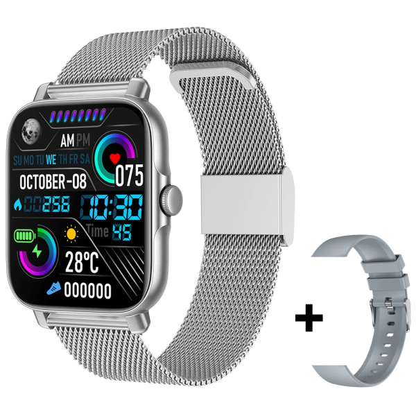 Bluetooth Svara samtal Smart Watch Herr Puls Fitness Tracker Klockor IP67 Vattentät Dam Smartwatch för Android IOS Mesh belt silver