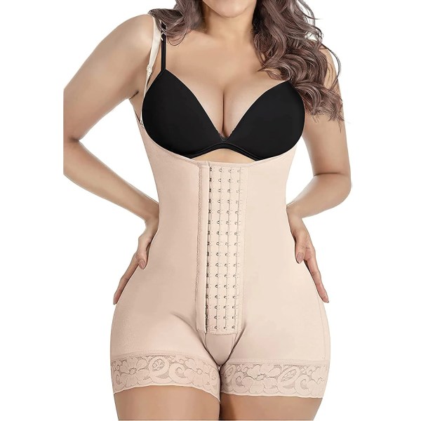 Fajas Colombianas High Compression Shapewear Dam Magkontroll Kroppsformare Butt Lifter Lår Smalare Platt Mage Slimming Bälte big lace band beige XL