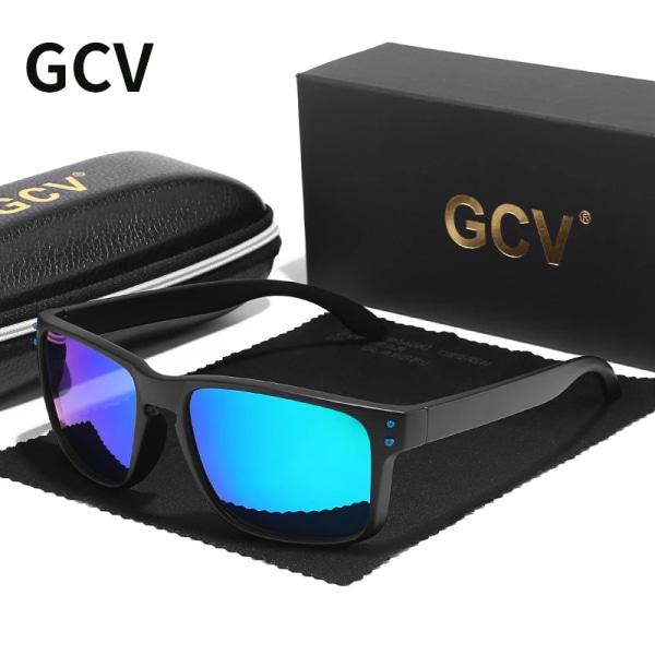 GCV Märke Mode Omslagsbåge Retro Dekorativ Fotokrom Klassisk Polaroid Kvinnor Män Mångsidigt mönster Solglasögon UV400-glasögon Blue Polarized