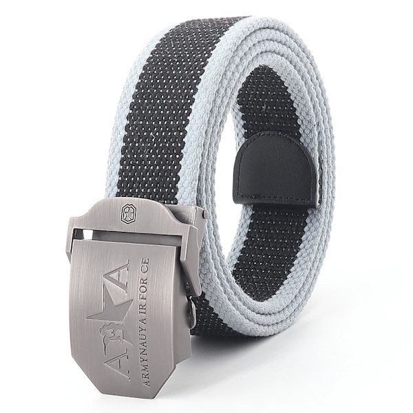 Män och kvinnor Militär canvas bälte metall automatiskt spänne utomhus militär träning taktiskt bälte polis unisex jakt jeans gördel Black grey edge 110cm