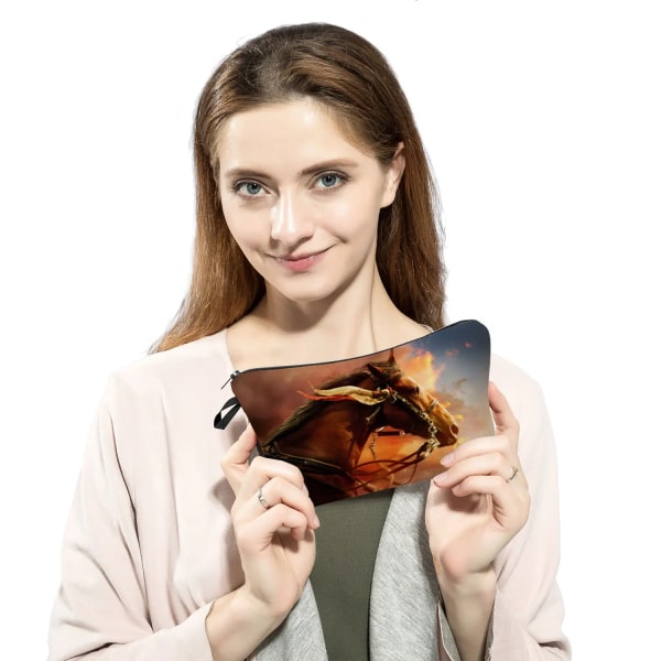 Print sminkväskor för kvinnor Djur Casual flicka kosmetikaväska Miniresor Eco Återanvändbar toalettväska Student pennväska hz7683 Horse