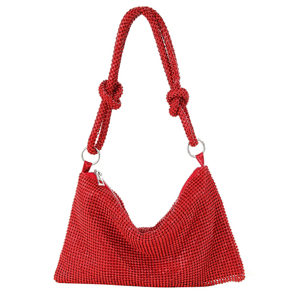 Mode Rhinestones Evening Clutch-väska för kvinnor Glänsande middagsfest Bröllopsväska Handväska Designer Kvinnlig underarmsaxelväska Wine Red 26X16CM