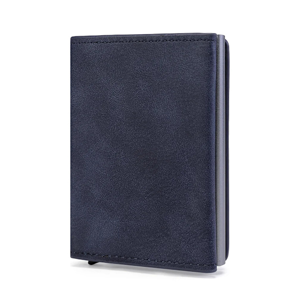 ZOVYVOL Herrplånbok RFID-korthållare Plånbok 2023 Stöldskyddande aluminiumlåda Korthållare PU Läder Pop Up Case Magnet Myntväska YMS071-Dark Blue