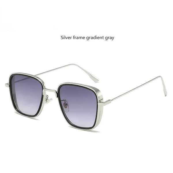Retro fyrkantiga solglasögon Män Tony Stark Solglasögon Lyxmärke Designer Steampunk Solglasögon Röd Svart Solglasögon Dam UV400 silver -gray  c8 Other