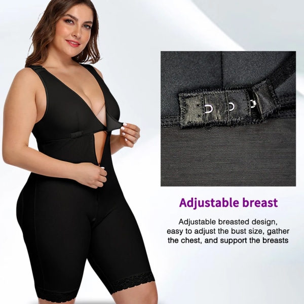 Kvinnor Shapewear Waist trainer Body Butt Fast Mage Control Zip Open Bust Body Helkroppsformare Slimming Plus Size 6XL Black 5XL