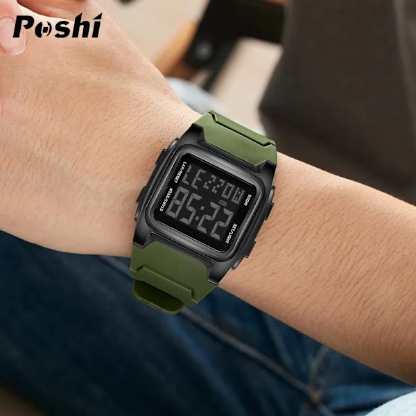 POSHI Märke Watch Mode LED Digital Vattentät För män Alarm Week Stoppur Militär elektronisk manlig klocka Reloj Hombre red