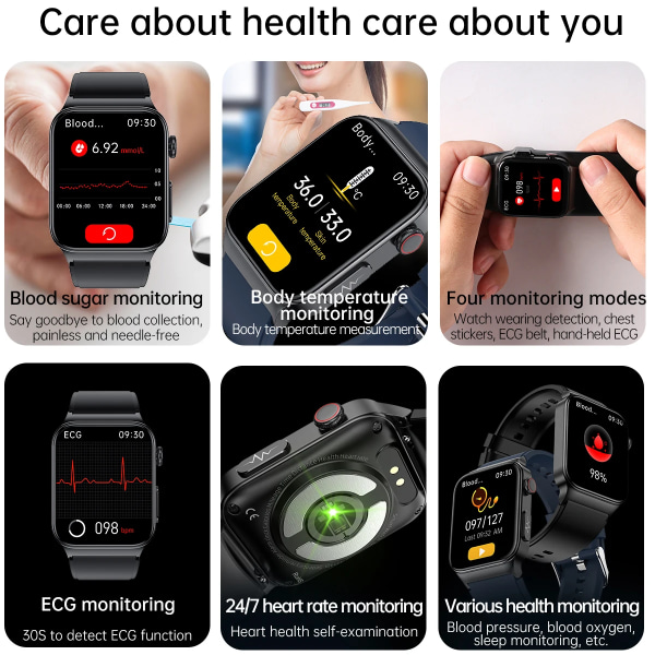 Ny EKG+PPG Smart Watch Män Laser Behandling av Hypertoni Hyperglykemi Hyperlipidemi Puls Hälsosam Sport Män Smartwatch steel strip black