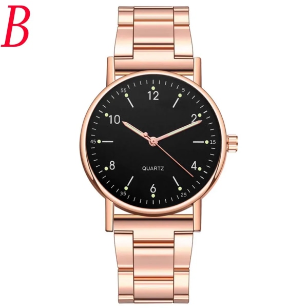 Damavancerad watch i rostfritt stål Lysande urtavla Watch Moderiktig enkel stil kvartsarmbandsur Reloj Mujer B