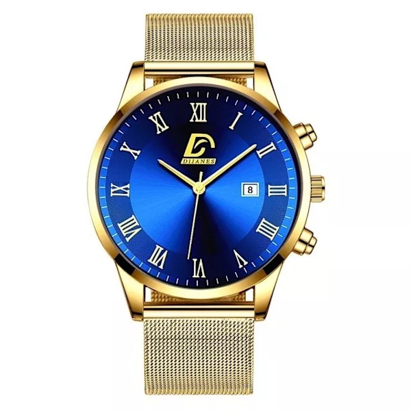 Minimalistiska herrklockor Lyxigt rostfritt stål Mesh -bälte Quartz Watch 2022 Herr Business Casual Sportklocka Mesh Gold Blue