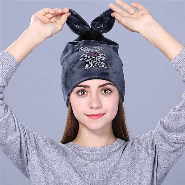 Xthree Flanell Autumn Skullies Beanies för Kvinnor Vinterhatt Söt Kitty Barnhatt för Flickor Gorras Orange