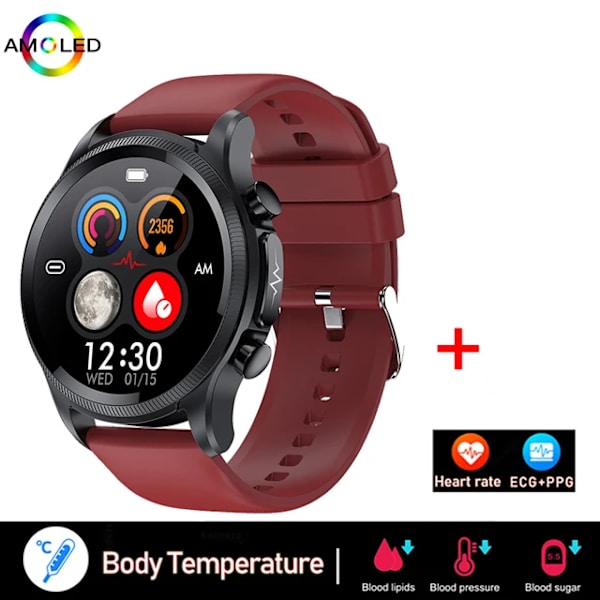 V2 GEJIAN Ny EKG+PPG Heart Rate Smart Watch Herr Bluetooth -telefon Healthy Sports Vattentät Smartwatch för IOS Android silicone red