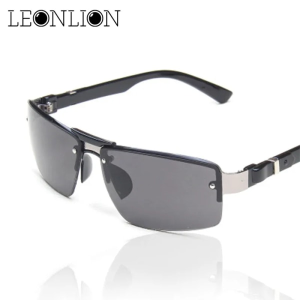 LeonLion 2023 New Metal Solglasögon Man Klassiska Stora Ram Solglasögon Vintage Brand Designer UV400 utomhus körglasögon Double Grey