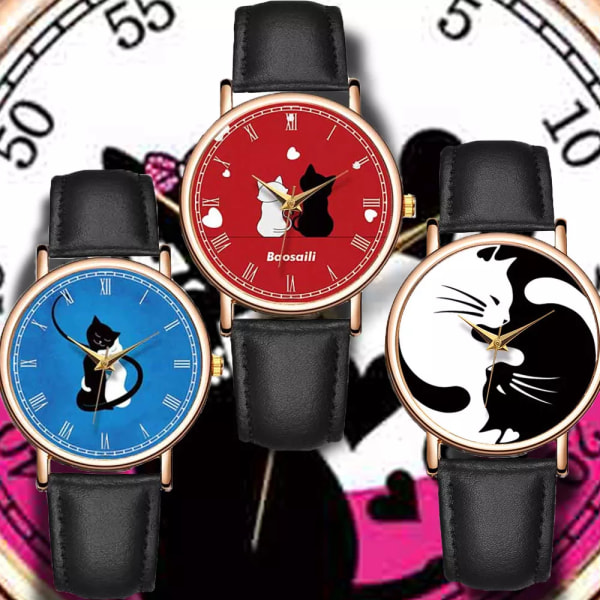 2022 Ny Kvinnor Watch Söt Print Dail Läderklockor Toppmärke Mode Casual Armbandsur Reloj Mujer Montre Femme 713 black