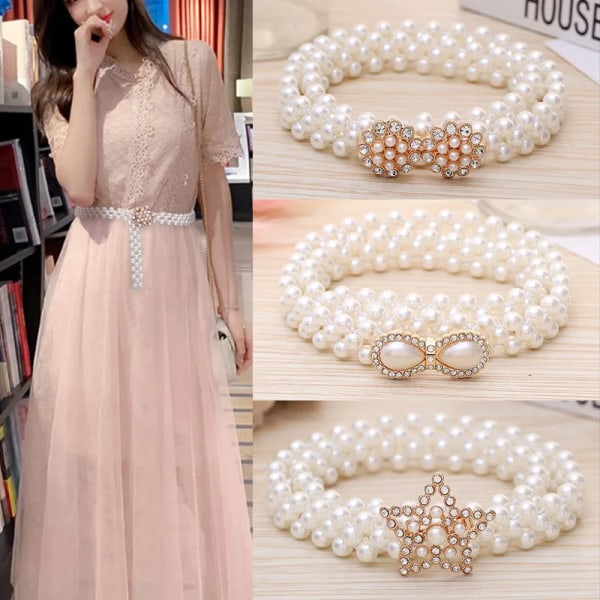 Trendig pärla midjekedja Dammode Rhinestone Elastisk klänning Midjeband Dam Designer tunna midjebälten Kläder Accessoarer Type 7 115cm
