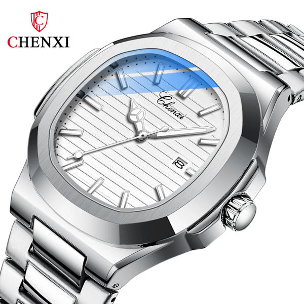 CHENXI 8222 Case i rostfritt stål Modekalender Kvarts Vattentät Lysande Man Klockor Reloj Hombre Multicolor