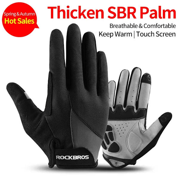 ROCKBROS vindtäta cykelhandskar Cykel Pekskärm Ridning MTB Cykelhandske Thermal Varm Motorcykel Vinter Höst Cykelkläder S030-2BK XXL
