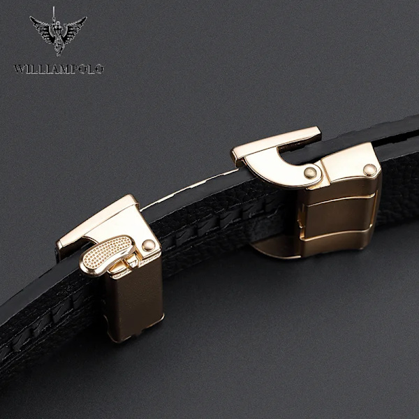 WILLIAMPOLO Herrbälte Herr Högkvalitativt Läderbälte Herr Herrband i äkta läder Lyxigt Automatiskt spänne Modejeans Gold(.2273) 105CM(.2273)