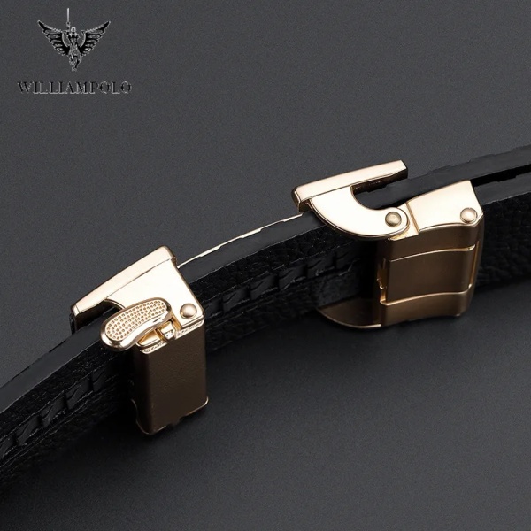 WILLIAMPOLO Herrbälte Herr Högkvalitativt Läderbälte Herr Herrband i äkta läder Lyxigt Automatiskt spänne Modejeans Gun color 130cm