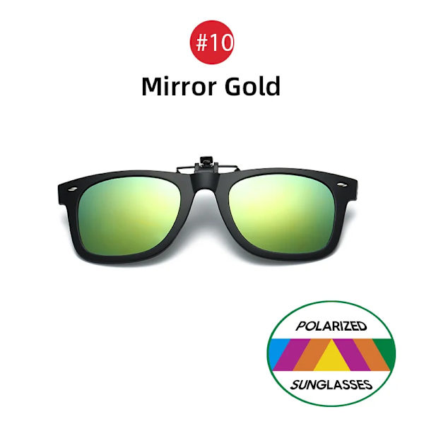 VIVIBEE Flip Up Clip on Solglasögon för män Körning Solglasögon Lättfiske Kvinna Anti-UVA UVB polariserad nattseende lins 10 Mirror Gold without case