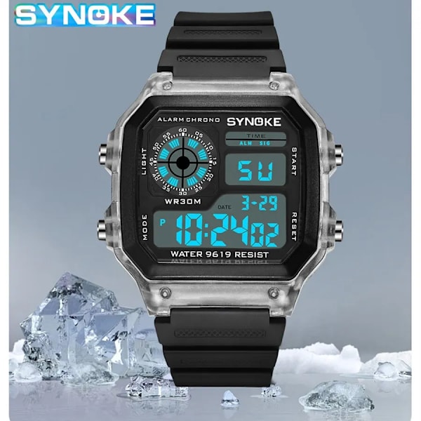 SYNOKE Digitala klockor Herr Sport Lysande Multifunktion Vattentät Chrono Armbandsur Utomhus och löpande Student Sju Lampor Transparent white