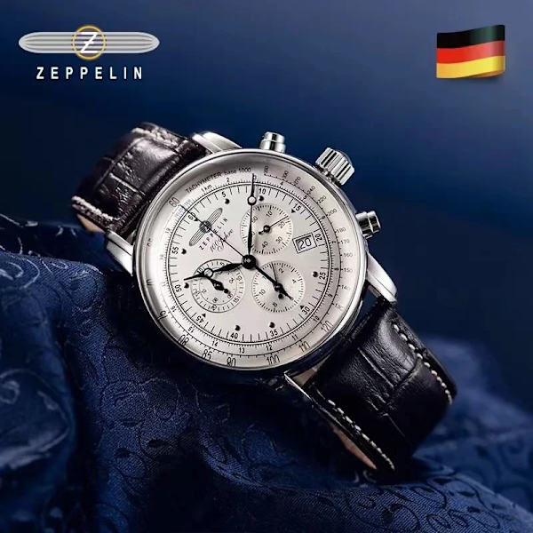 Nya Zeppelin lyxiga fritidskvarts läderklocka för män watch sport vattentät datum multifunktions kronometer Black
