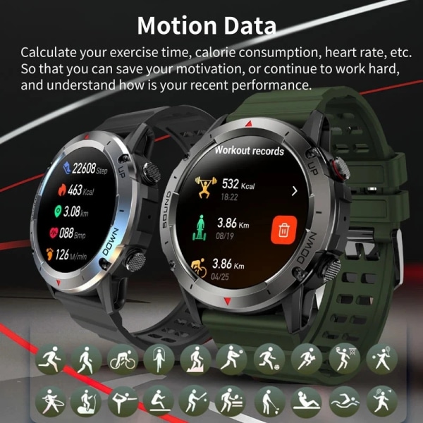 NX9 Rugged Smart Watches Herr för Android Huawei Ios Vattentäta klockor 1,39'' HD Fitness Tracker Bluetooth Ring Smartwatch black