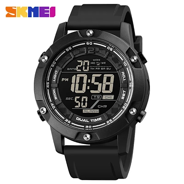 SKMEI 1762 Vattentäta elektroniska klockor för män utomhus watch Silikonrem Stoppur LED watch Man Reloj Masculino 1762 Black