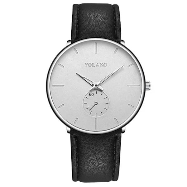 Nya Herr Ultra ThinMinimalist Quartz Casual Läderklockor Watch Man Enkel Rostfritt stål Mesh Band Klocka Reloj Hombre Leather Black White