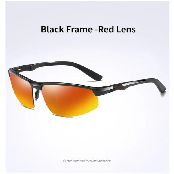 Polariserade solglasögon för män Högkvalitativ aluminium Magnesiumbåge Solglasögon UV400 Sportkörning Solglasögon män Black Frame -Red With Glasses Case