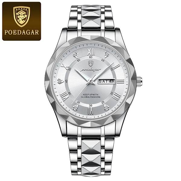 POEDAGAR Brand Business Luxury Watch Herr Sport Vattentät Lysande Quartz Man Watch Steel Armband 2023 Kalenderklocka Man Relógio SS