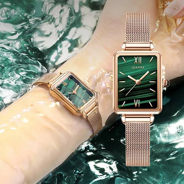 Lyxig grön watch Enkel watch Dam Originalitet Retro Liten fyrkantig klocka Watch Vattentät watch red strap
