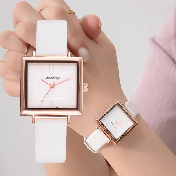 Damklockor Lyx Fyrkantig Urtavla Rose Gold Mode Enkla Klockor Spänne Klänning Armbandsur Causal Damklocka reloj mujer white