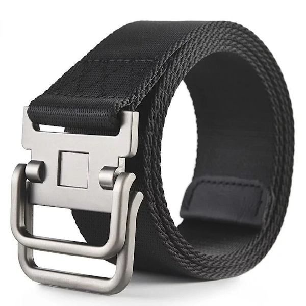 Nya dubbelringspänne Canvasbälten för män Militär träningsbälten Mode utomhus metallspänne midjeband Justerbar längd Black 115CM