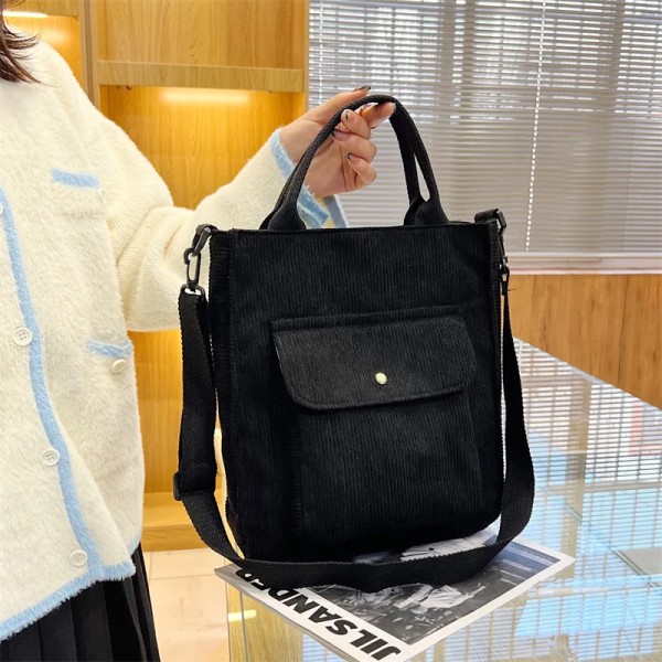 Manchesterväska för kvinnor Shopperväska Designerhandväska Höst och vinter Flickor Studentbokväska Kvinnlig Canvas Axelväska Black 2