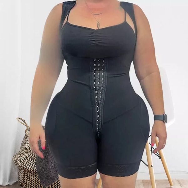 Höfter & rumpa Frontstängning Charmiga kurvor Elastiskt Mesh Tyg Bantning Fajas Spets Body Shaper Black S