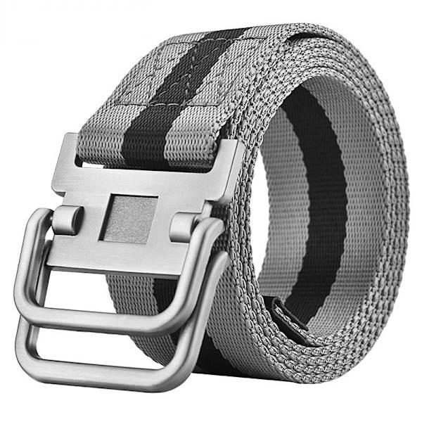 Nya dubbelringspänne Canvasbälten för män Militär träningsbälten Mode utomhus metallspänne midjeband Justerbar längd Gray Black Stripe 100cm