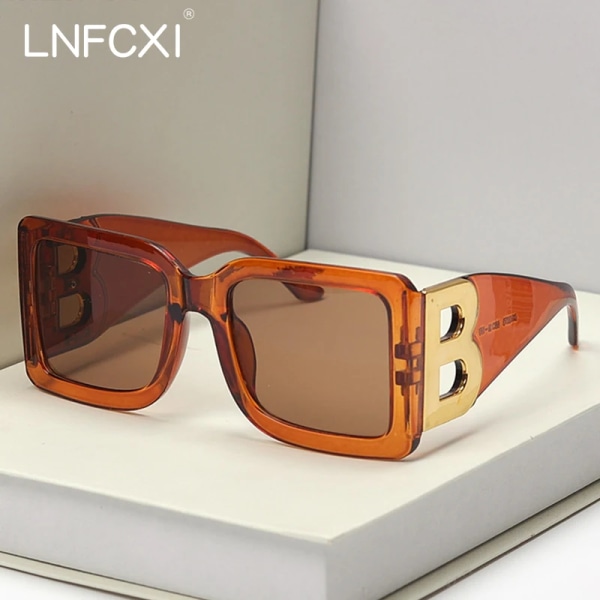 LNFCXI New Fashion Oversized Bokstaven B Square Lyx Trend Solglasögon Kvinnor Män Retro rektangulära solglasögon Gafas De Sol Black Black As Picture Show