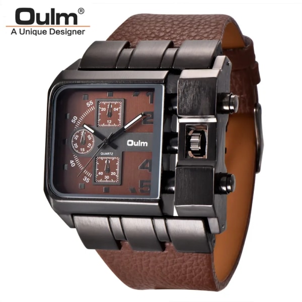 Oulm 3364 Mode Casual Herrklocka Stor storlek Watch ansikte Armbandsur Manklocka Sport Unika klockor Brown