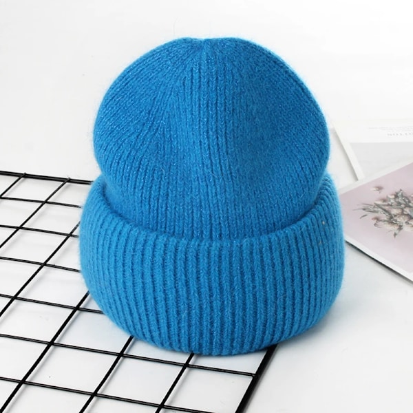 Visrover 9 Färger Unisex Solid Färgade Mössor Vinterhatt För Kvinna Stickad Bonnet Acryl Kvinna Höst Varma Skullies 4-lurex light blue
