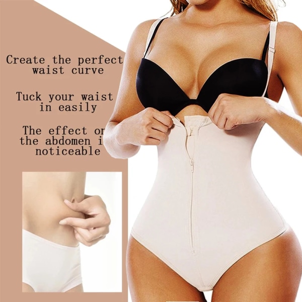 Gummi Latex Briefer Fast Mage Kontroll Kroppsformare Dam Klänning Shapewear Underbyst Korsett Dragkedja Body Waist Trainer apricot with zipper XL