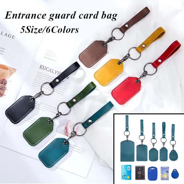 Hållare för åtkomstkort i äkta läder Nyckelring Nyckelring Dörrlås åtkomstetiketter ID- case Nyckelring åtkomstkortväska Nyckelbricka style 4-blue