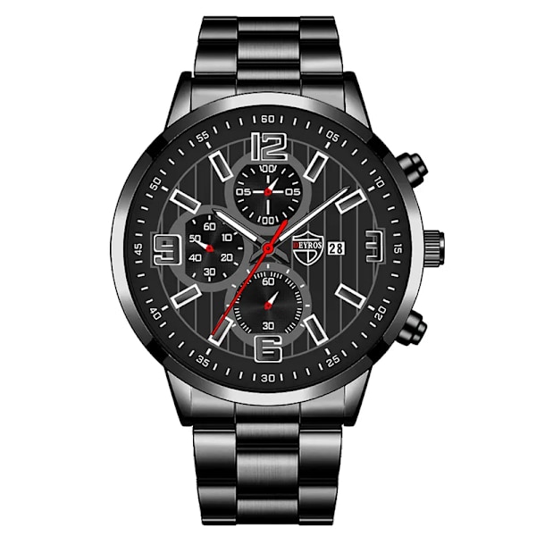 Herrmode Sportklockor för män Business rostfritt stål Quartz Armbandsur Kalender Man Casual Läder Luminous Clock Watch Steel Black Black