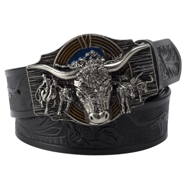 Komönster bälte äkta läder Fritid Cowboy Big Agio Cow Silver Camel 105cm