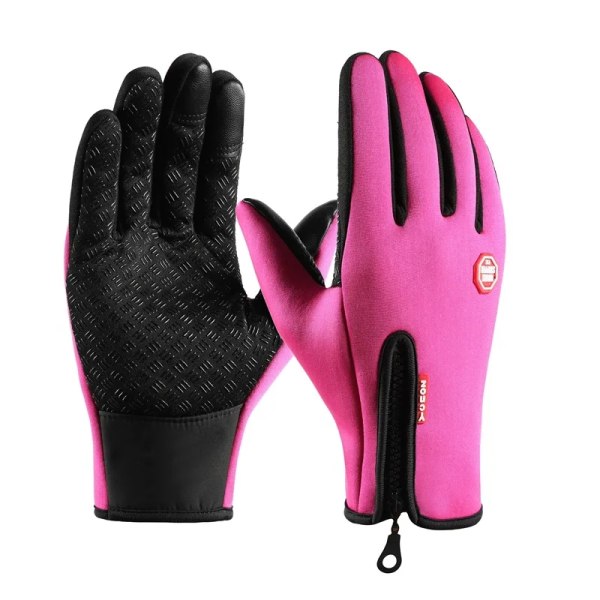 Män Vinter Vattentäta Cykelhandskar Utomhussport Skidlöpning Motorcykel Pekskärm Fleecehandskar Halkfria Varma Hela fingrar Upgrade Pink 2XL