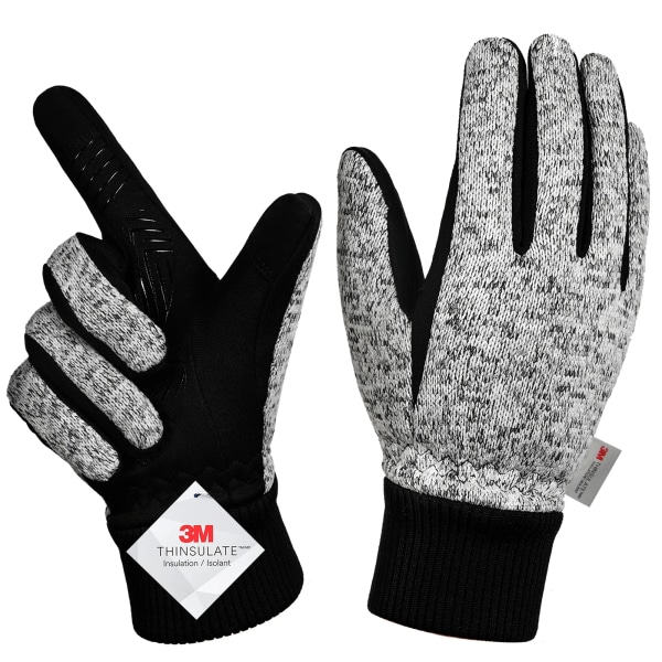 MOREOK Vindtäta vinterhandskar Löparhandskar Pekskärm Antisladd Cykelhandskar Varma fleece thermal handskar för män kvinnor 3M Lightgray XL
